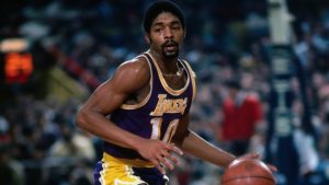 BOSTON - 1980: Norm Nixon #10 of the Los Angeles Lakers moves the ball up the court during a game played in 1980 at the Boston Garden in Boston, Massachusetts. NOTE TO USER: User expressly acknowledges and agrees that, by downloading and or using this photograph, User is consenting to the terms and conditions of the Getty Images License Agreement. Mandatory Copyright Notice: Copyright 1980 NBAE (Photo by Dick Raphael/NBAE via Getty Images)